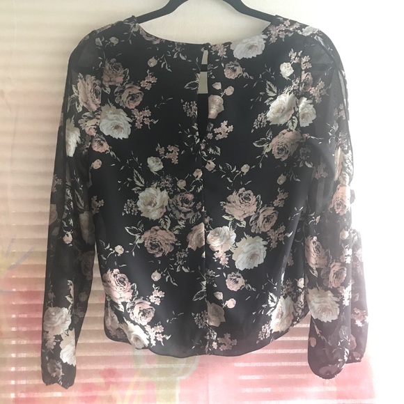 Celine Floral Chiffon Blouse Sheer Long Sleeve Top - Picture 3 of 6